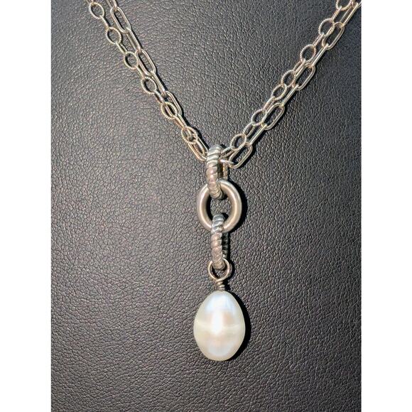 SILPADA Retired Freshwater Pearl Pendant Double Sterling Silver Chain Necklace - Picture 3 of 9